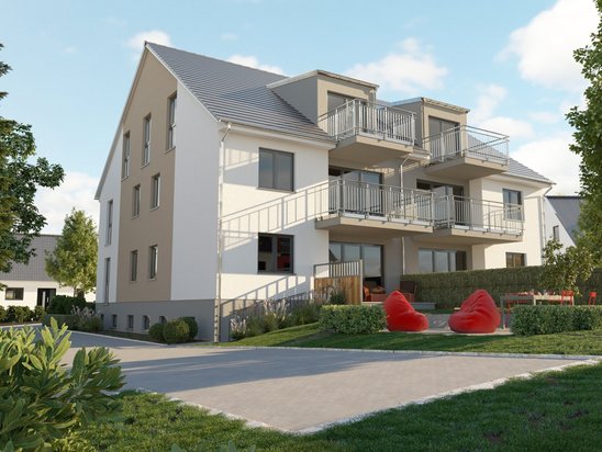 Mehrfamilienhaus-Gartenansicht