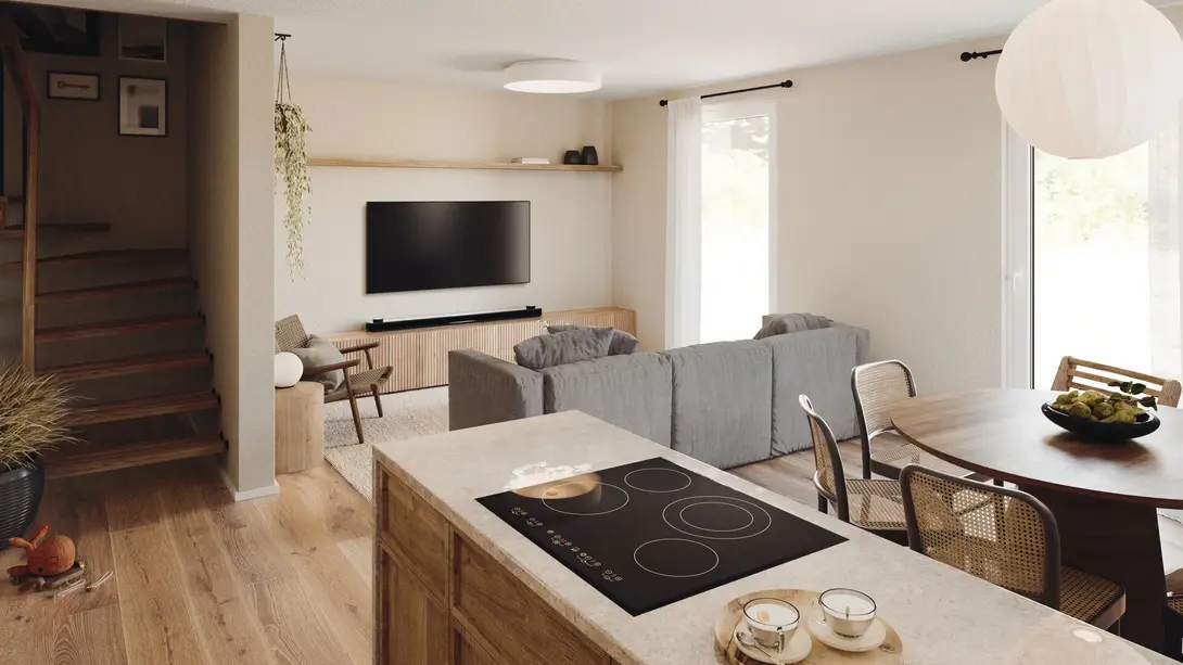 Doppelhaus-Aura-115-Wohnzimmer-Wohnen-Wohnkueche-offene-Kueche